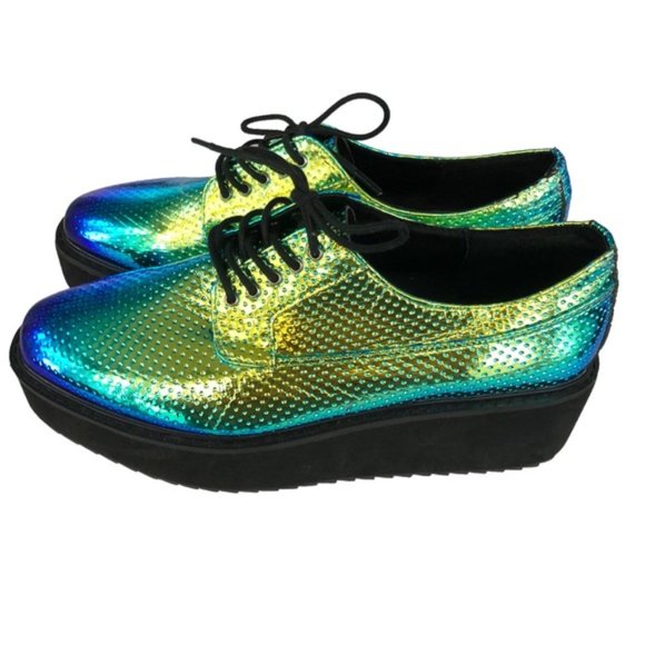 YES Holographic Platform Shoe Size 7 Rainbow Mermaid - Picture 2 of 11